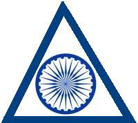 Triangular metal plaques showing the Ashoka Chakra